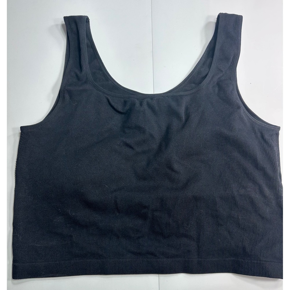 Wallflower Insta Smooth Black Ribbed Crop Tank Top Built In Bra Womens 1X